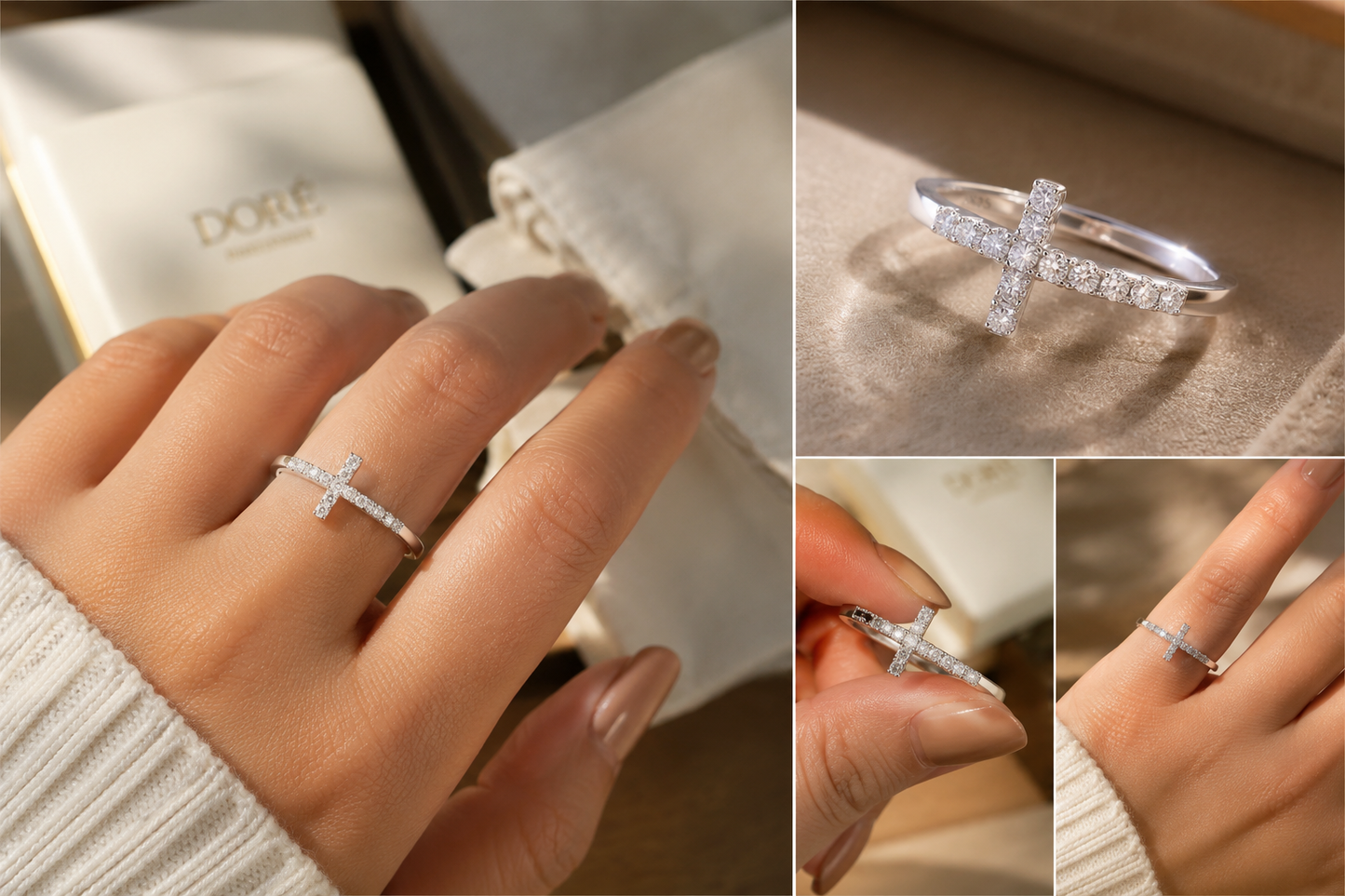 Studded Cross Ring in Silver