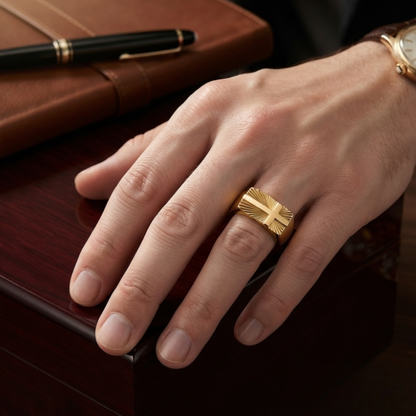 Minimalist Cross Ring - Gold
