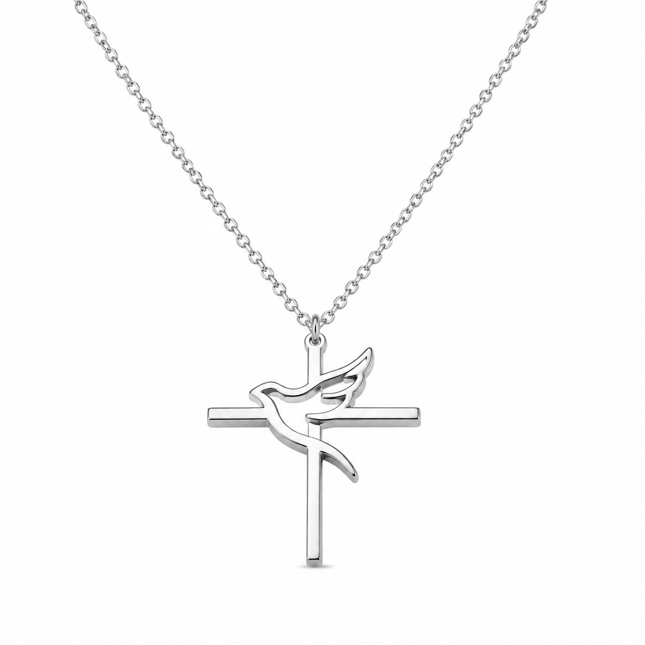 Cross & Peace Dove Necklace – Silver