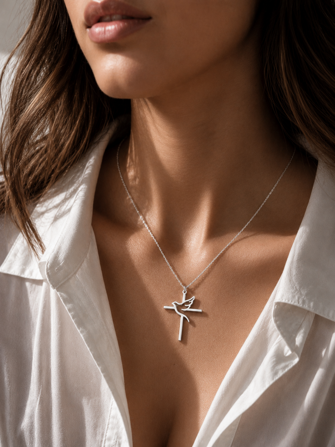 Cross & Peace Dove Necklace 