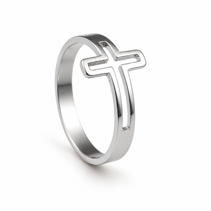 Christian Cross Ring – in Silver Ajustable