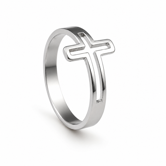 Christian Cross Ring – in Silver Ajustable