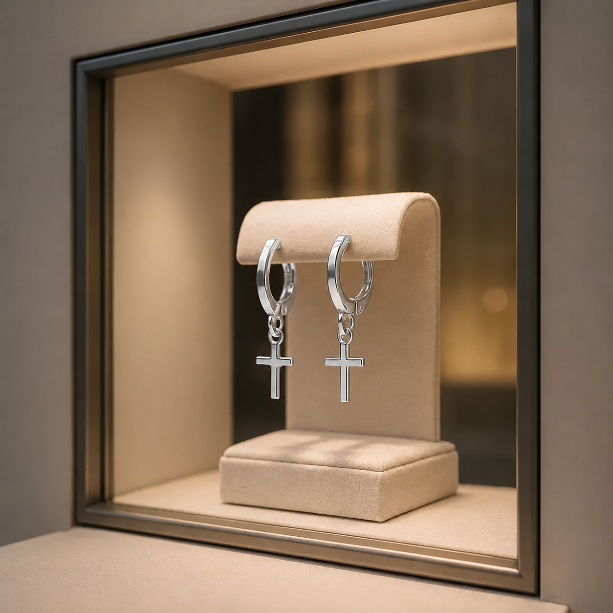 Cross Hoop Earrings – in Silver