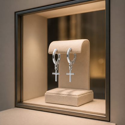 Cross Hoop Earrings – in Silver