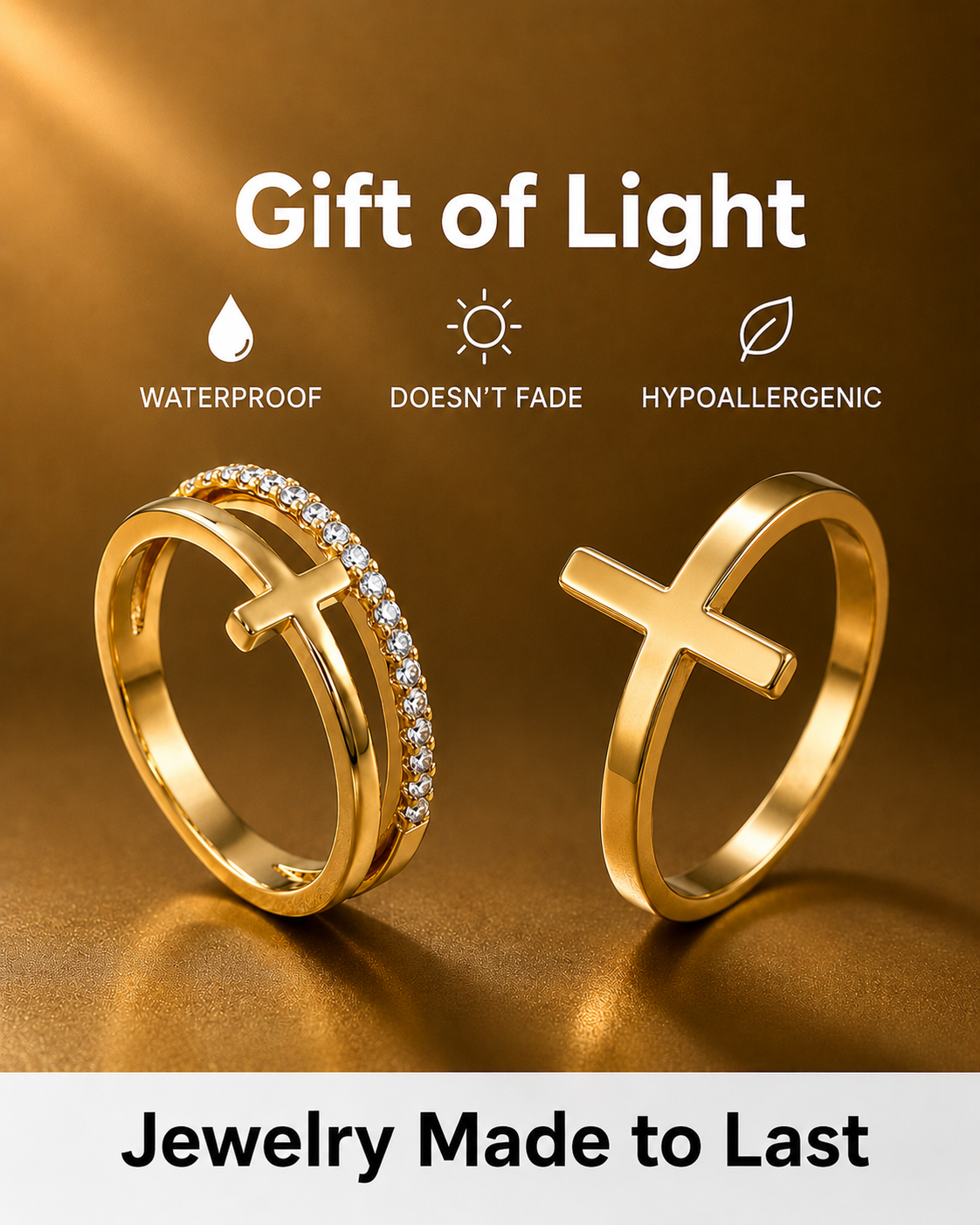 Women's Studded Cross Ring – in Gold