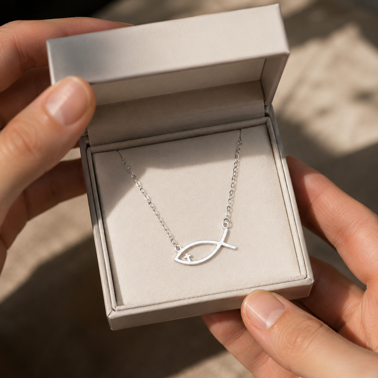 Minimalist Ichthys Fish Necklace – in Silver Christian Pendant