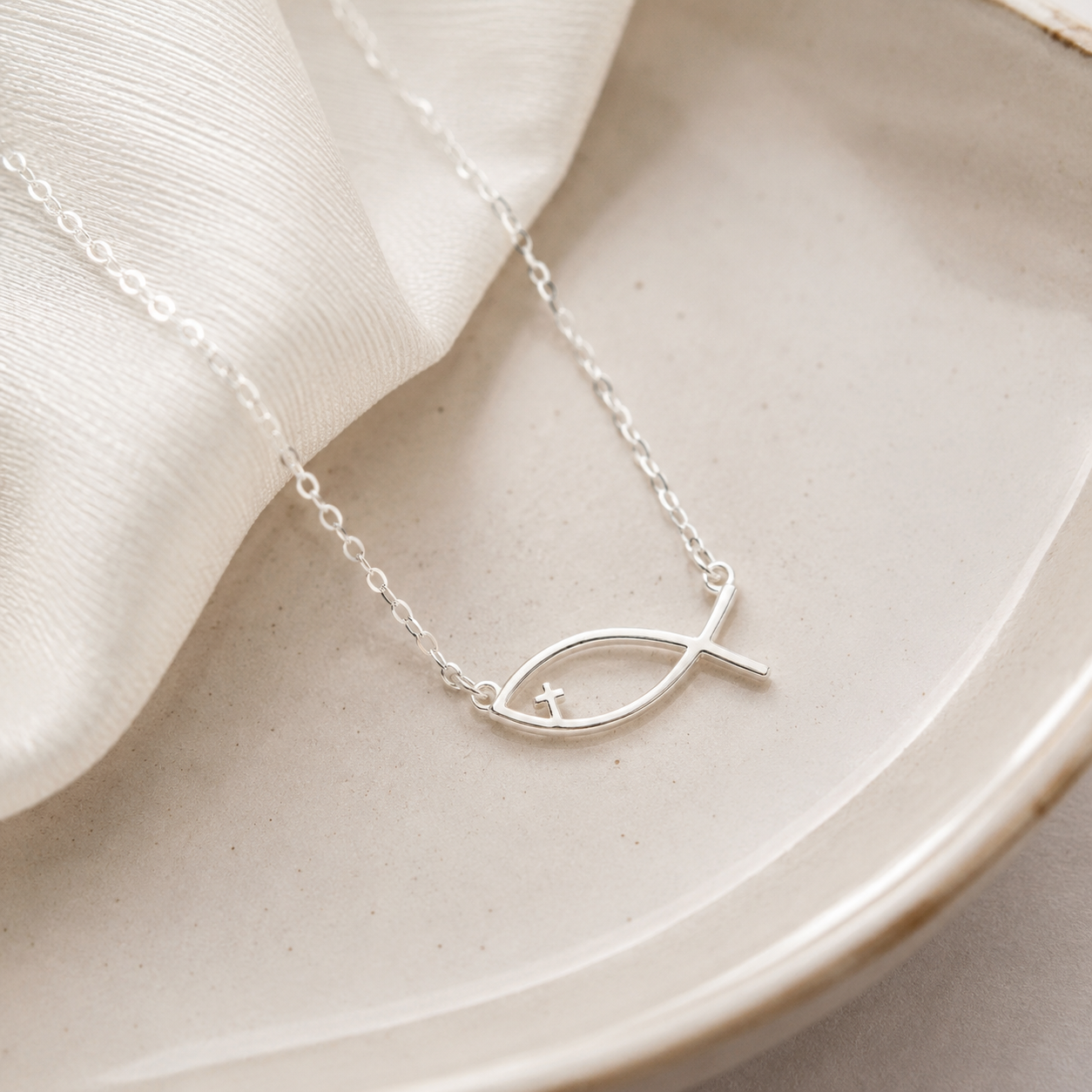 Minimalist Ichthys Fish Necklace – in Silver Christian Pendant