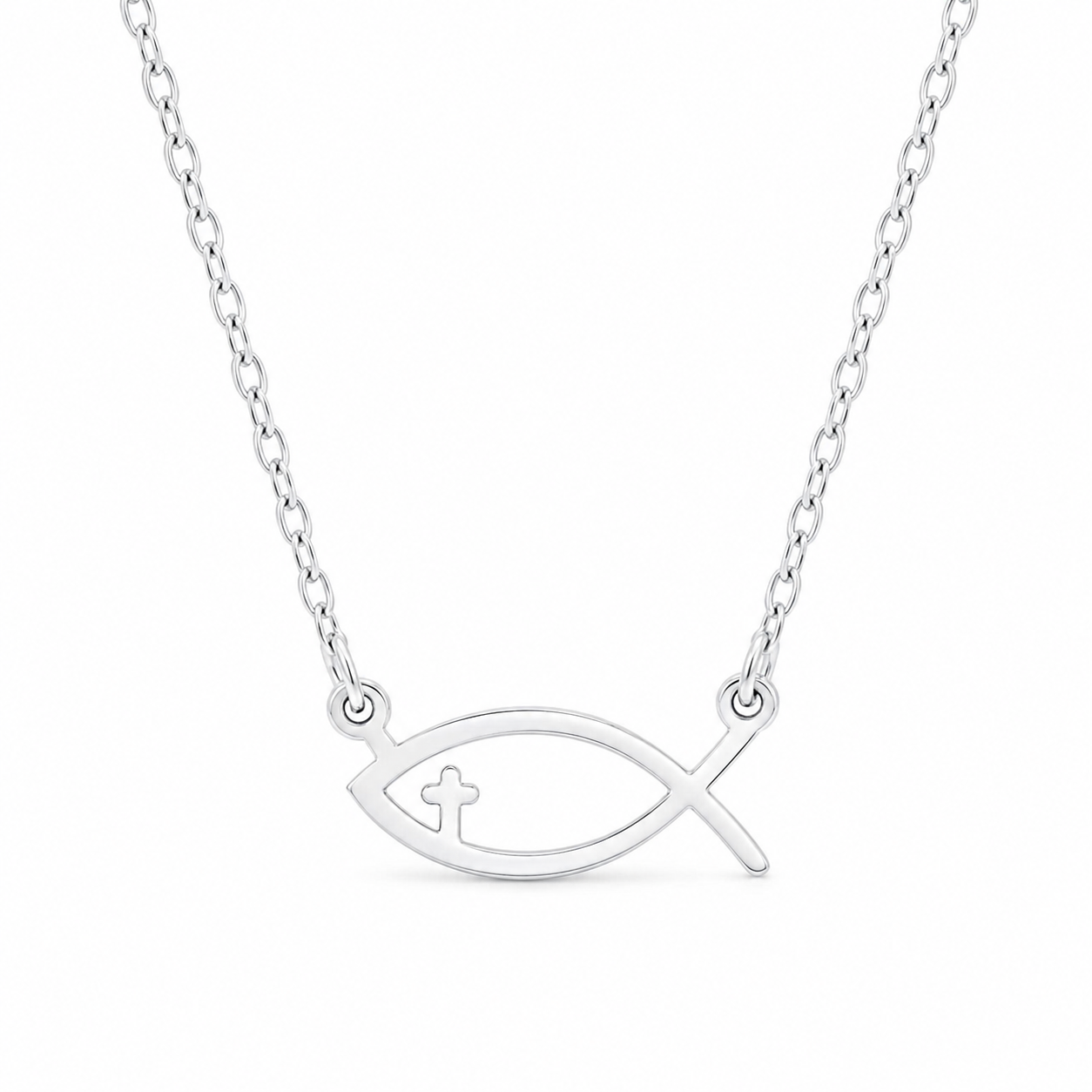 Minimalist Ichthys Fish Necklace – in Silver Christian Pendant