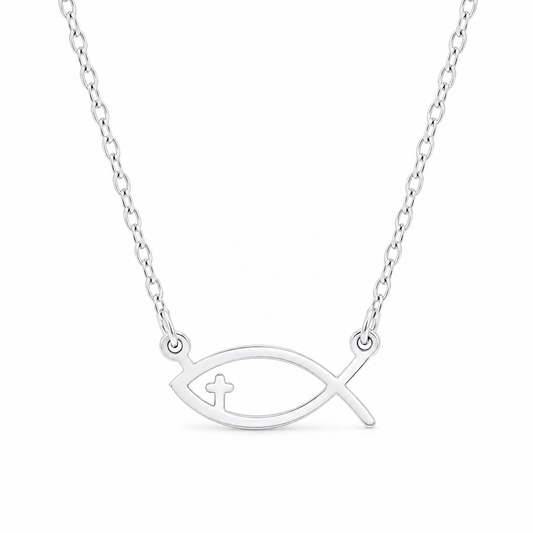 Minimalist Ichthys Fish Necklace – in Silver Christian Pendant