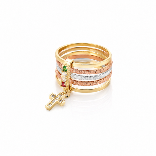 Tri-Color Cross Ring – Christian Fashion Ring Unisex
