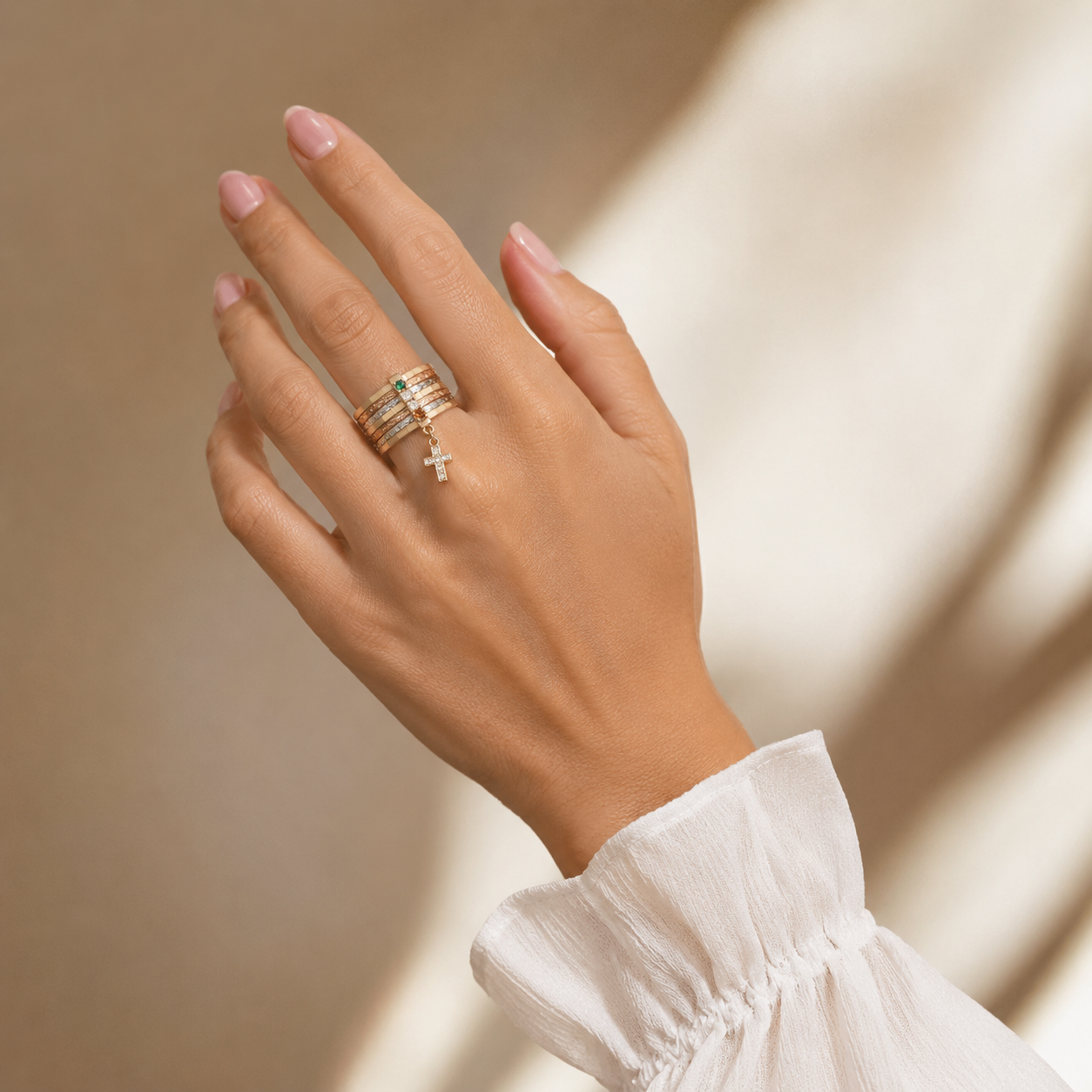 Tri-Color Cross Ring – Christian Fashion Ring Unisex