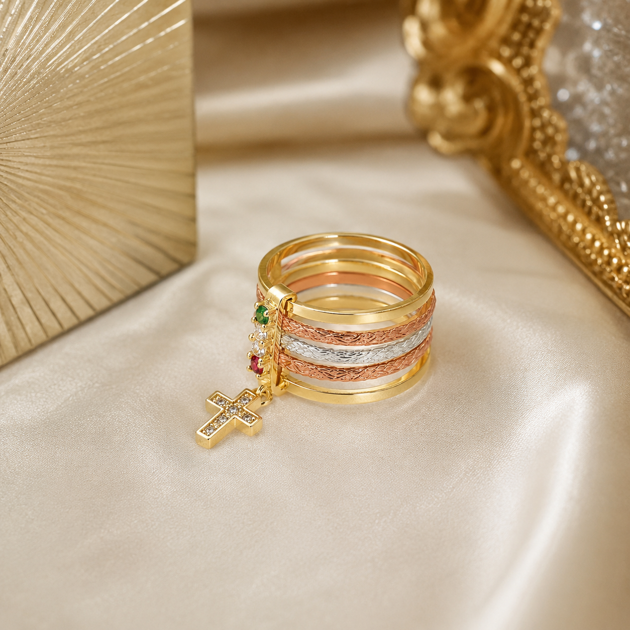 Tri-Color Cross Ring – Christian Fashion Ring Unisex