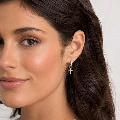 Cross Dangle Earrings – in Silver for Women