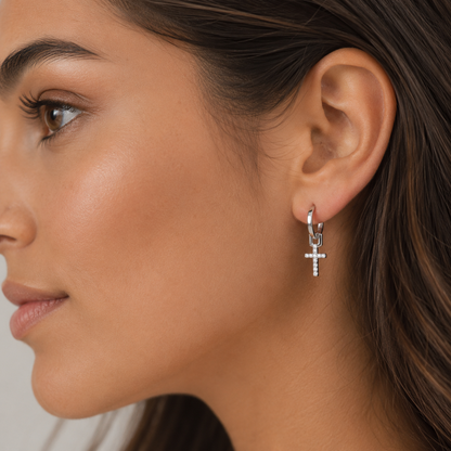 Cross Dangle Earrings – in Silver for Women