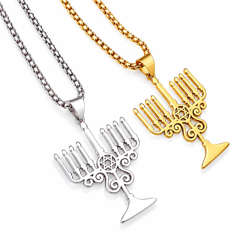 Menorah Necklace – Israel Pendant for Men & Women