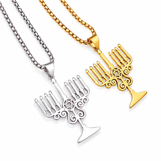 Menorah Necklace – Israel Pendant for Men & Women