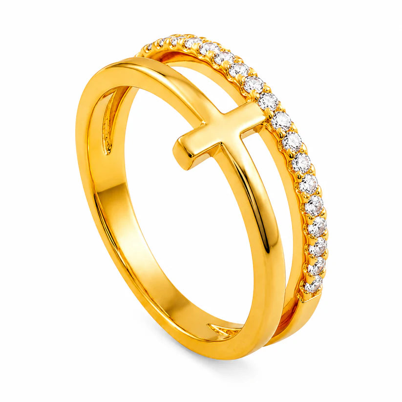 Women's Studded Cross Ring – in Gold