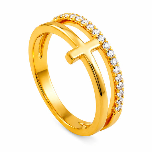 Women's Studded Cross Ring – in Gold