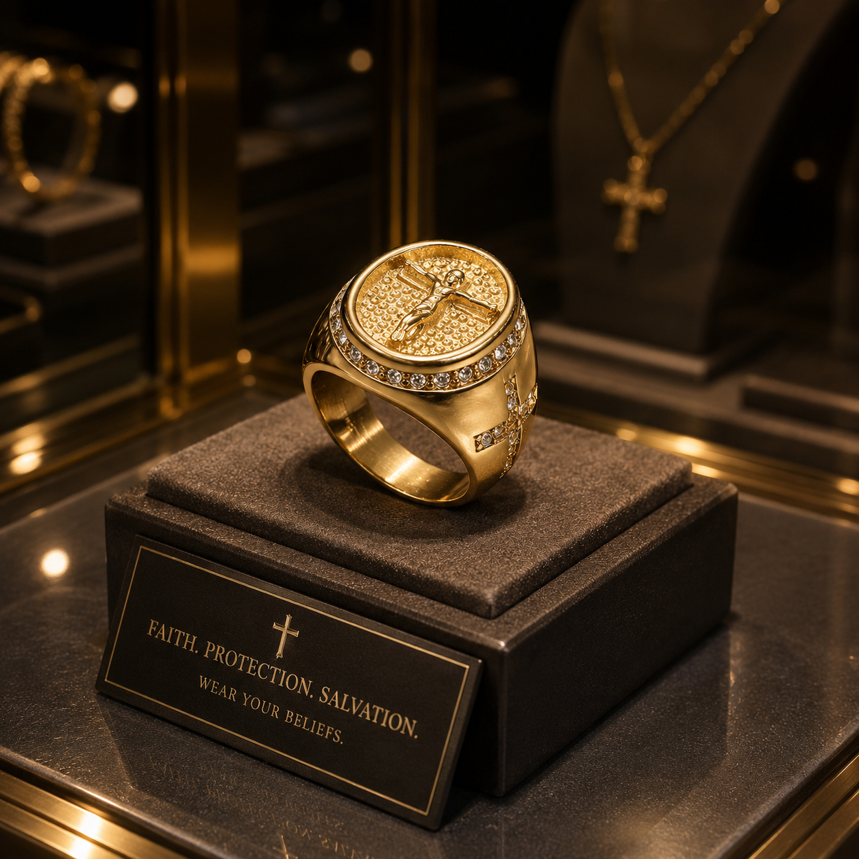 Jesus Cross Ring in Gold