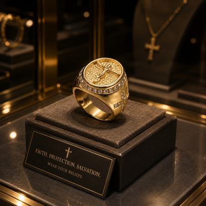 Jesus Cross Ring in Gold