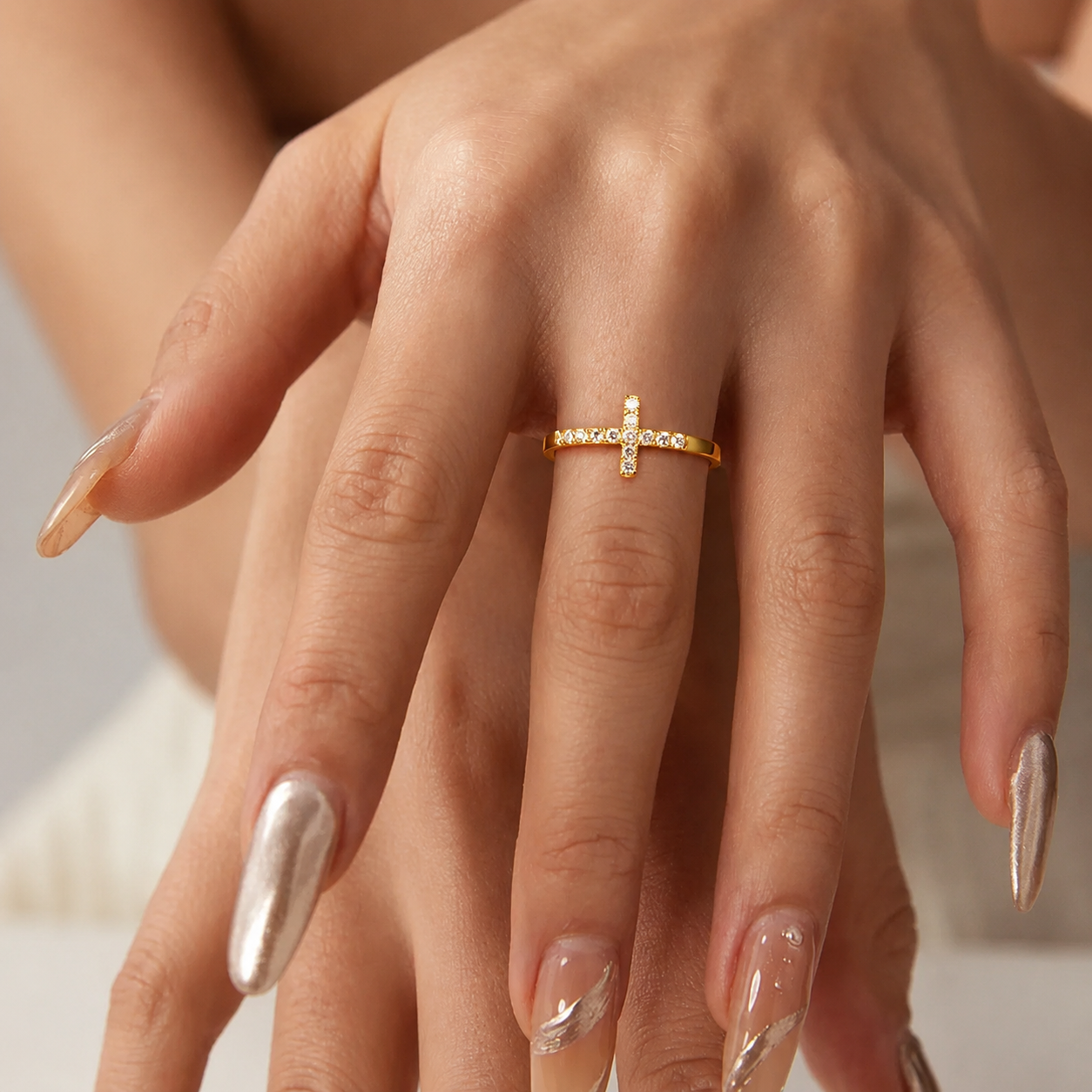Studded Cross Ring 