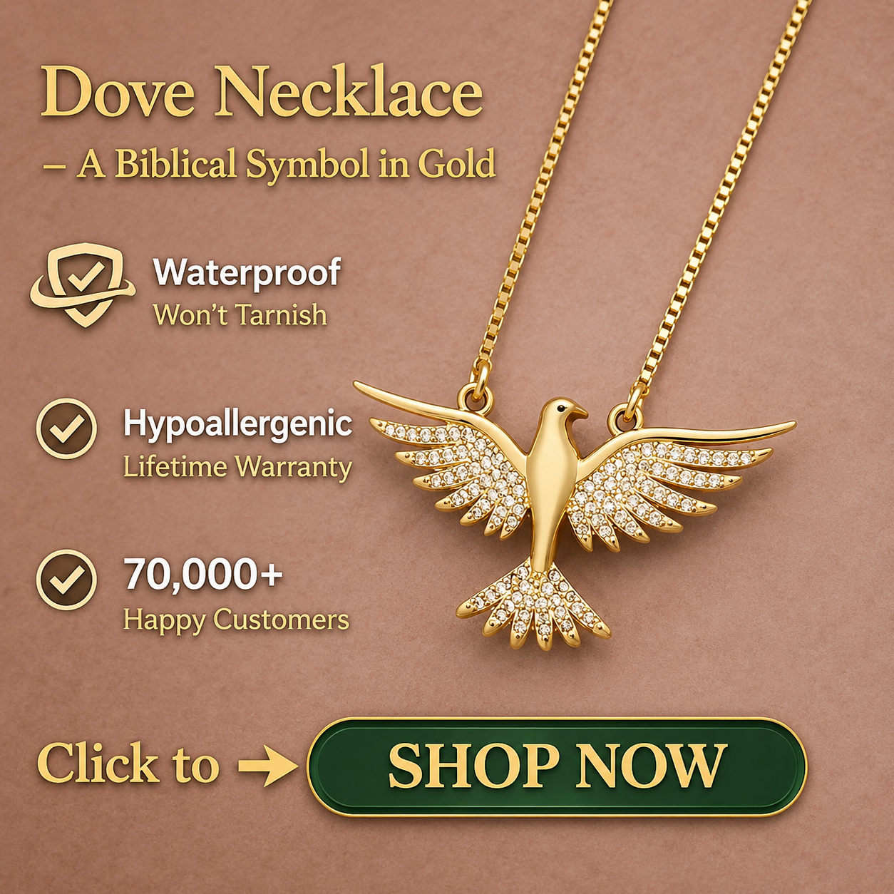Holy Spirit Dove Necklace  in Gold Christian