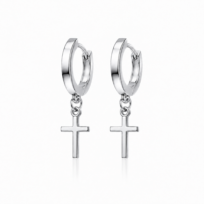 Cross Hoop Earrings – in Silver for Women