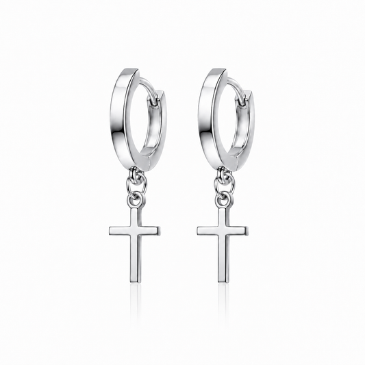 Cross Hoop Earrings – in Silver for Women