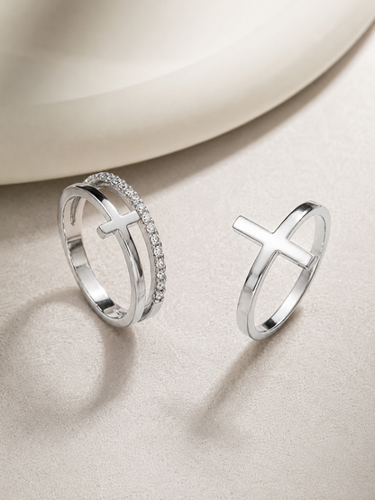 Women's Studded Cross Ring – in Silver