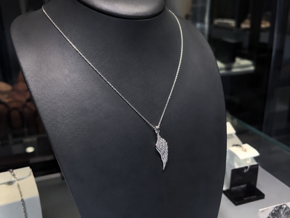 Angel Wing Necklace – in Silver Moissanite Pendant