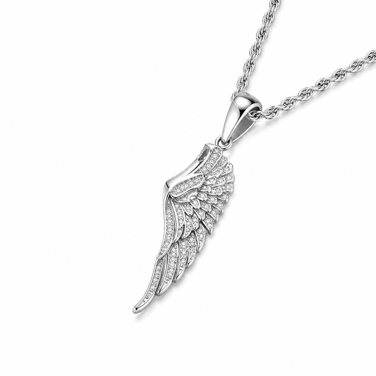 Angel Wing Necklace – in Silver Moissanite Pendant for Men & Women