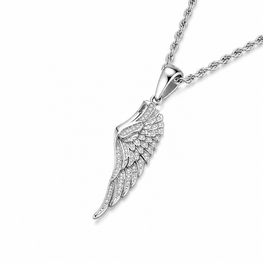 Angel Wing Necklace – in Silver Moissanite Pendant for Men & Women