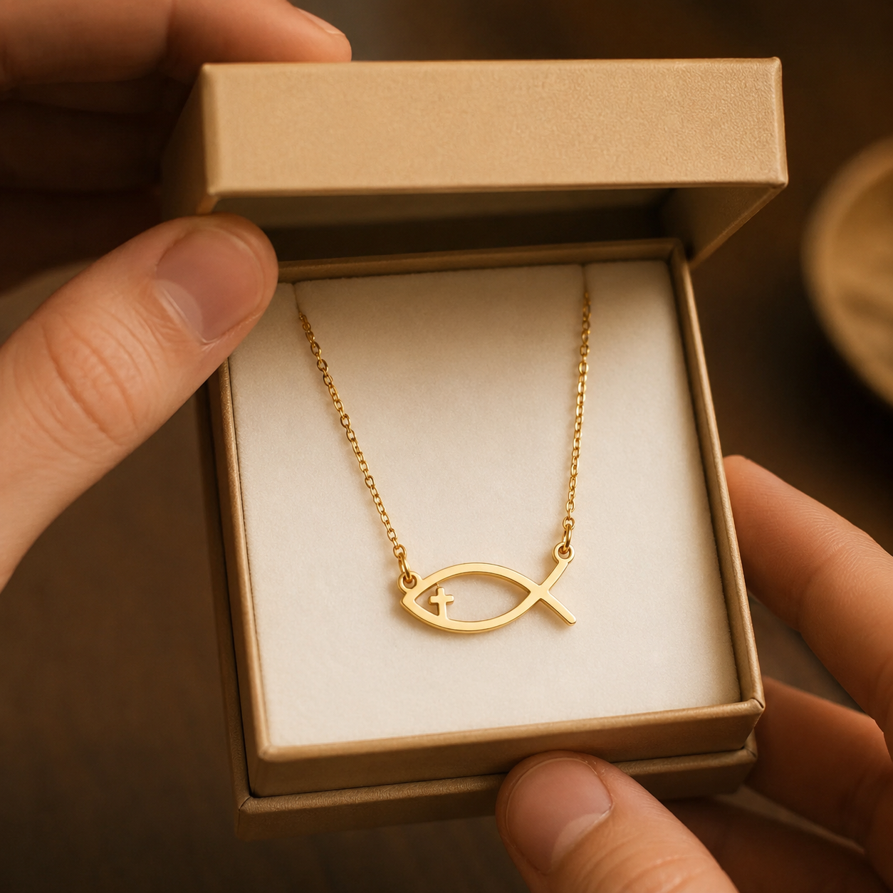 Minimalist Ichthys Fish Necklace – in Gold Christian Pendant