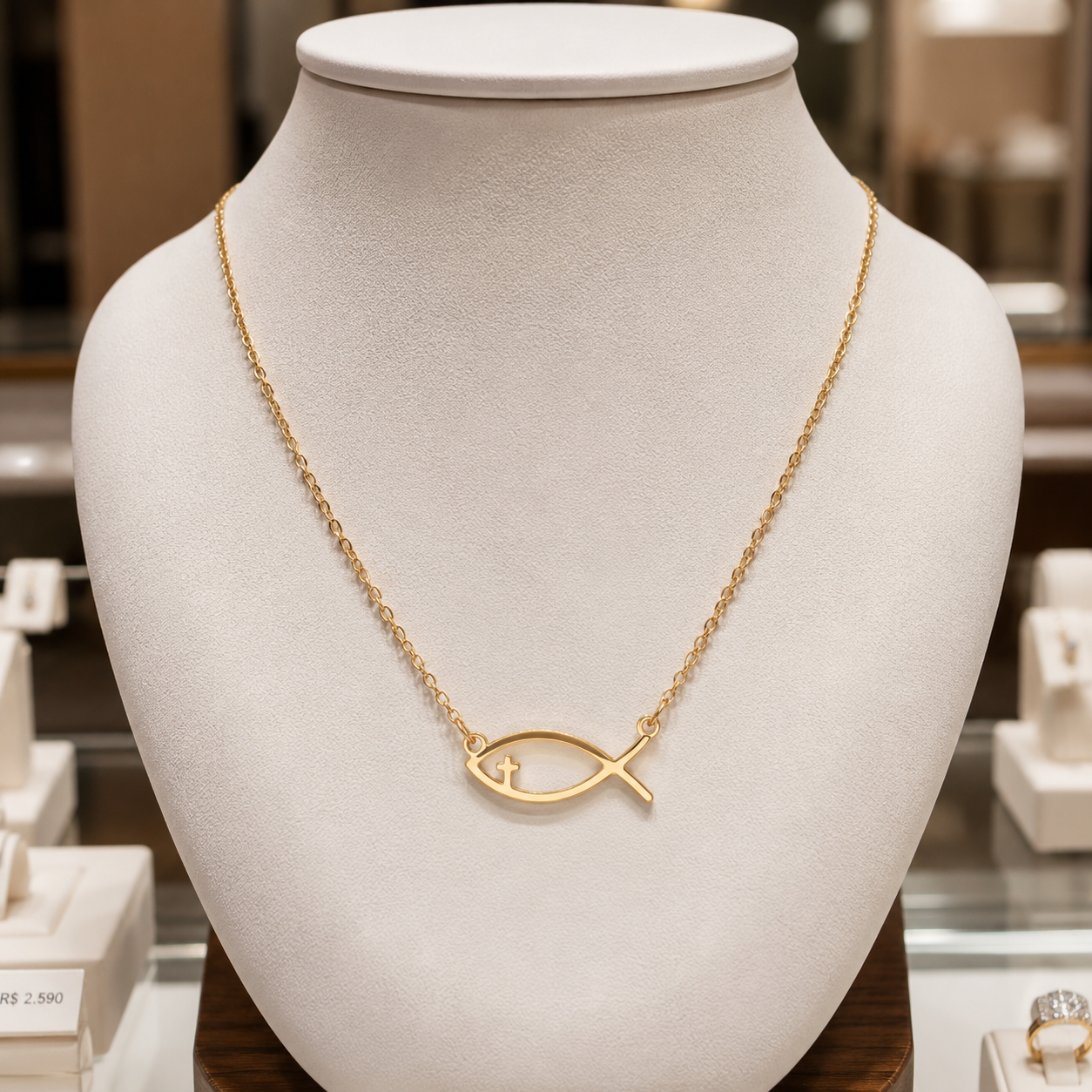 Minimalist Ichthys Fish Necklace – in Gold Christian Pendant