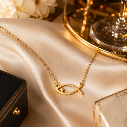 Minimalist Ichthys Fish Necklace – in Gold Christian Pendant