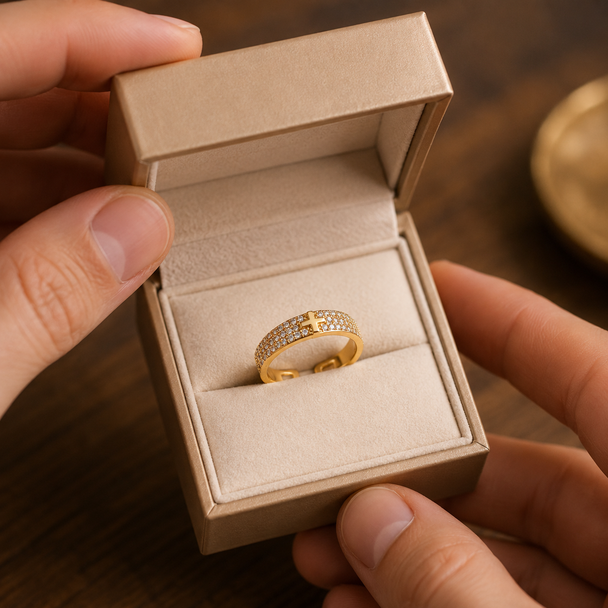 Cross Ring Ajustable – Studded in Gold