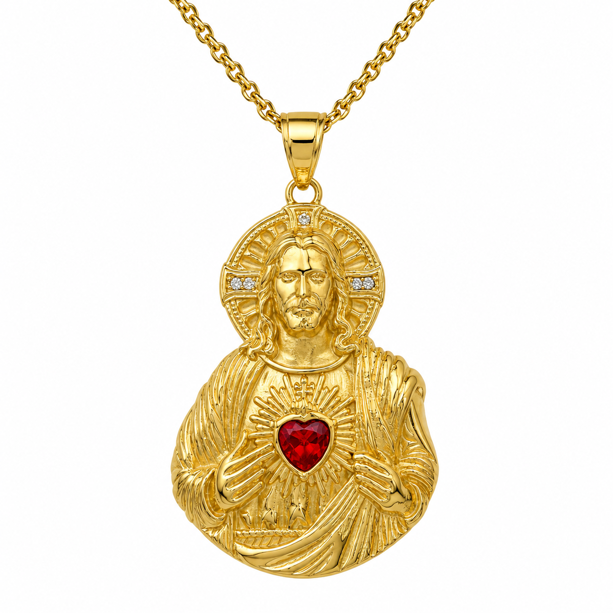 Sacred Heart of Jesus Pendant – in Gold Christian Necklace