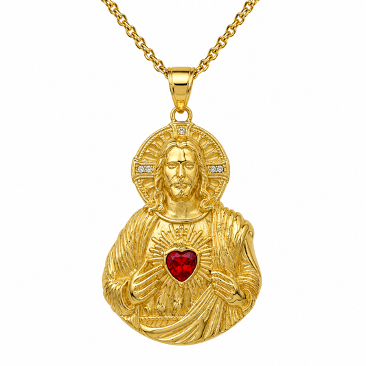Sacred Heart of Jesus Pendant – in Gold Christian Necklace