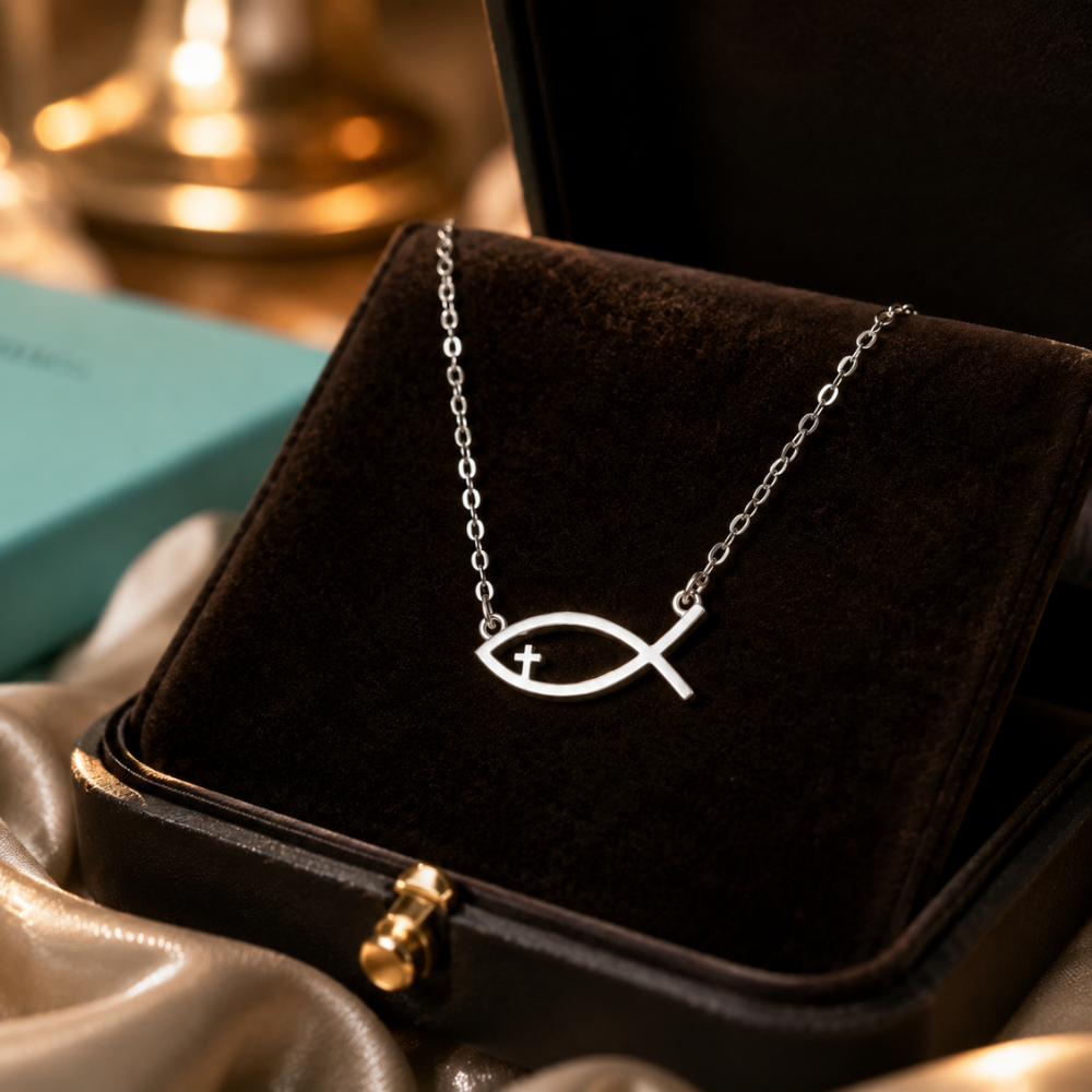 Minimalist Ichthys Fish Necklace – in Silver Christian Pendant