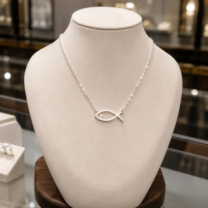 Minimalist Ichthys Fish Necklace – in Silver Christian Pendant