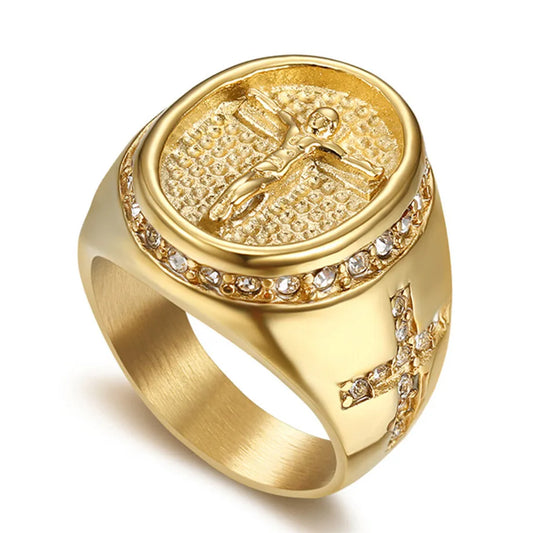 Jesus Cross Ring for Men – in Gold