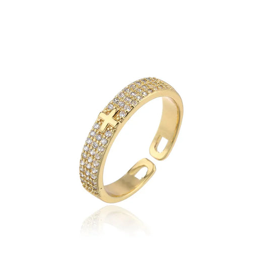 Cross Ring – Studded in Gold
