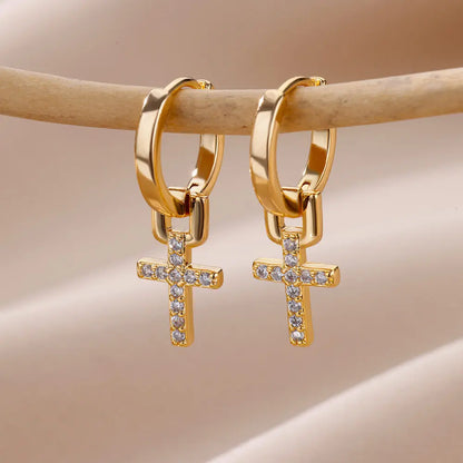 Cross Dangle Earrings – in Gold for Women