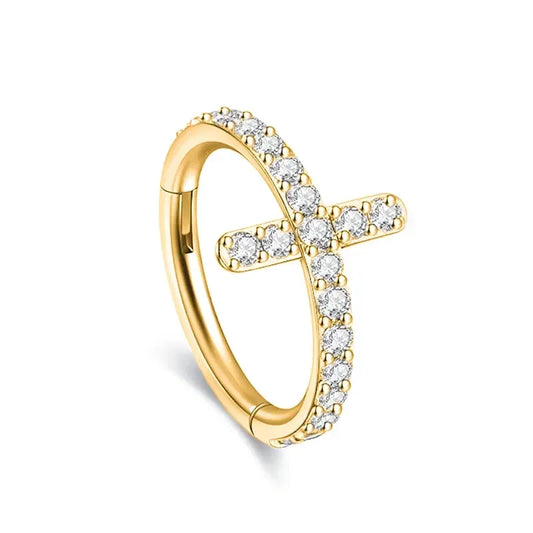 Studded Cross Ring – in Gold Feminine