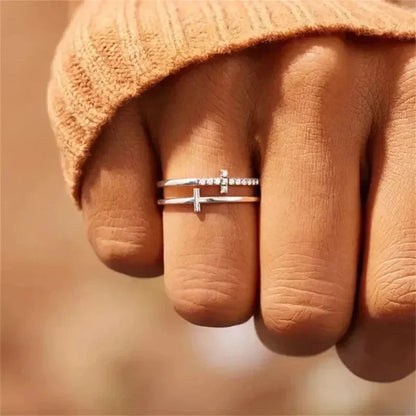 Women's Studded Cross Ring – in Silver