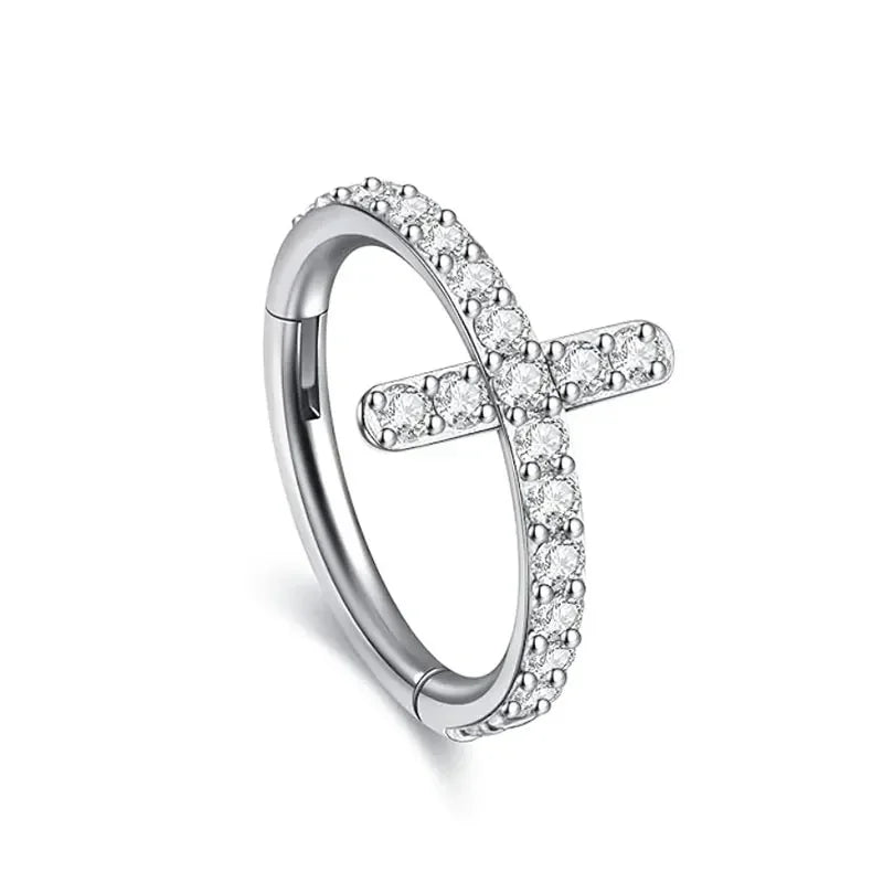 Studded Cross Ring – in Silver Feminine