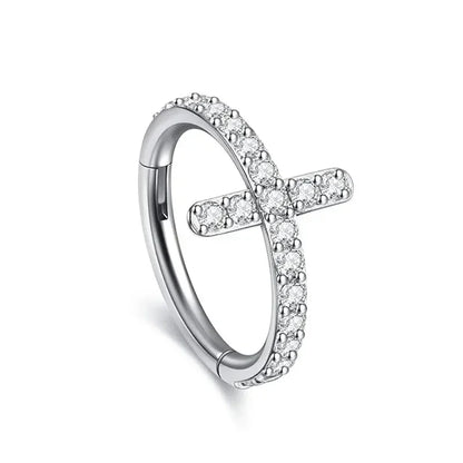 Studded Cross Ring – in Silver Feminine
