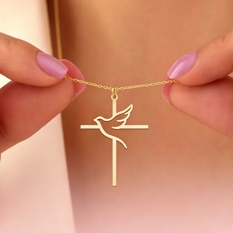 Cross & Peace Dove Necklace 