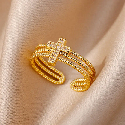 Adjustable Zircon Cross Ring for Women - Christian Ring
