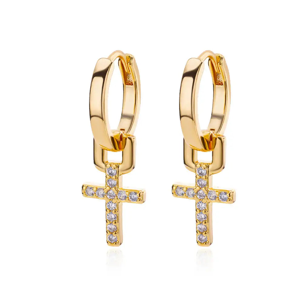 Cross Dangle Earrings – in Gold for Women